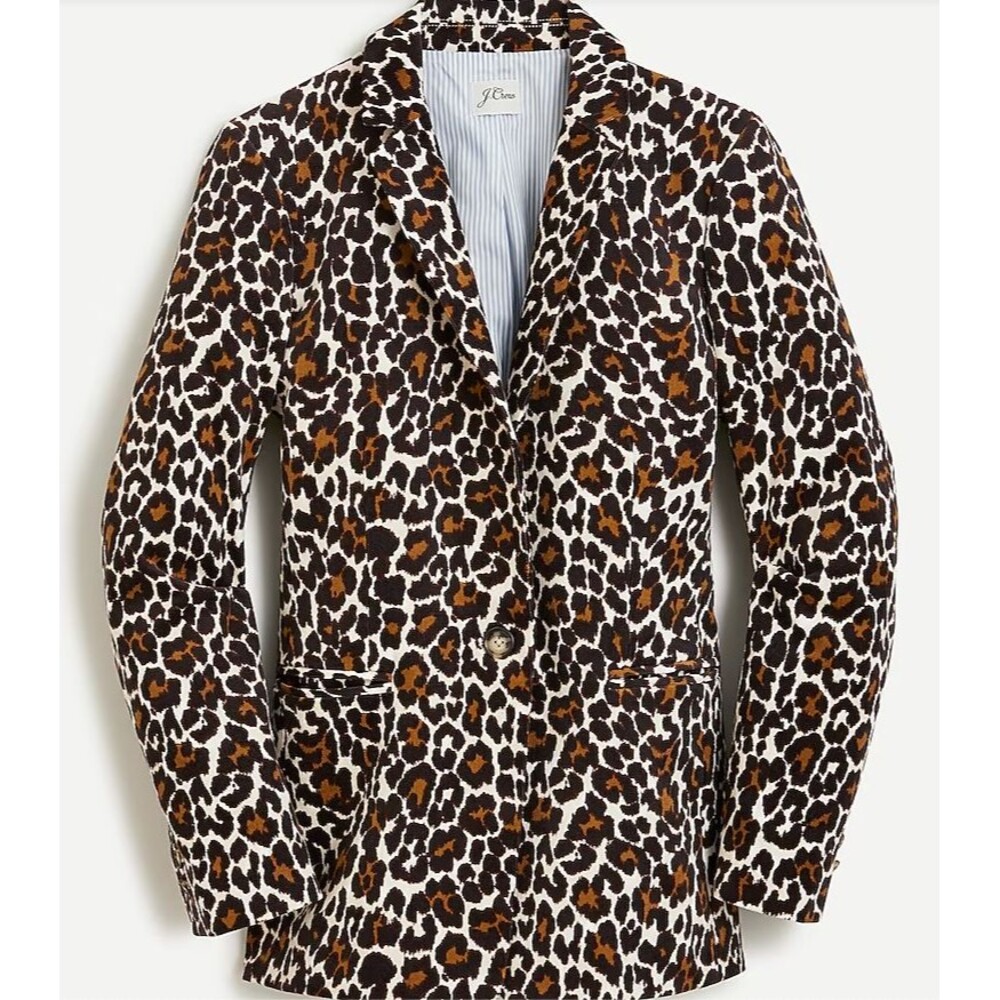 J Crew Blazer Size 00 Women Brown Leopard Print Stretch Corduroy Classic Parke
